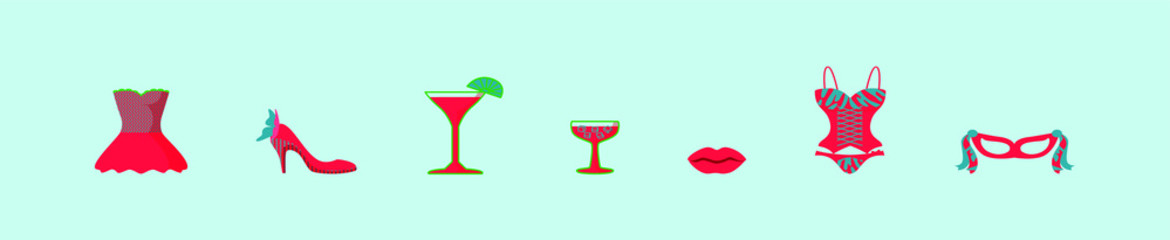 set of party icon with various model isolated on blue background