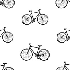 Seamless background of sketches bicycles for active walks