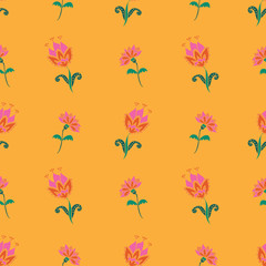 Fototapeta na wymiar Vintage Jacobean floral with bright blooms, leaves and ditsy flowers. Great for home decor, wrapping, fashion, scrapbooking, wallpaper, gift, kids, apparel.