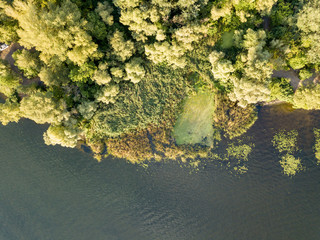 River bank, aerial drone view.