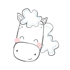 Cute baby horse. Head farm animal . Vector print for kids. Vector print for baby shower.