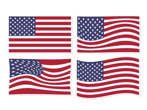 isolated united states, american flag set waving by the wind  