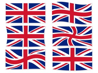 isolated uk flags in waving shape