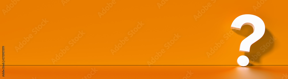 Poster question mark in front of a red color wall background. business support concept - 3d rendering.