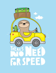 Cartoon sloth going on holidays with his cactus. He is driving really slow. © zsooofija