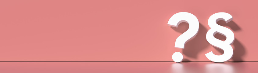 Paragraph / Section sign and Question mark standing on the floor  - Symbol of Law and Justice, with lots of copy space for your individual text