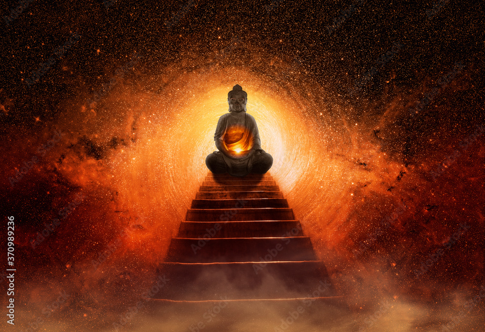 Wall mural buddha image at the end of the stairs