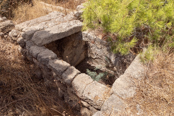 Remains  of the old ruins of the Kafarlet fortress. It was the property of the Lords of Caesarea, then became property of Hospitallers. Captured by Baybars in 1291. Near Atlit city in northern Israel
