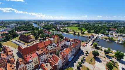 Aerial view of Elblag, Poland. View from the cathedral tower.