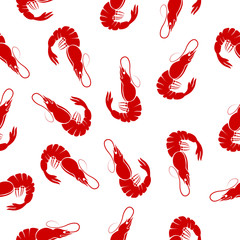 Seamless pattern with red shrimps. For a fish restaurant.