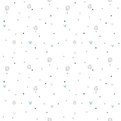 Seamless pattern with hearts and dots. Seamless patterns for children’s designs, baby's clothing, nursery wall art, greeting cards, baby shower invites, products for kids and room decor.
