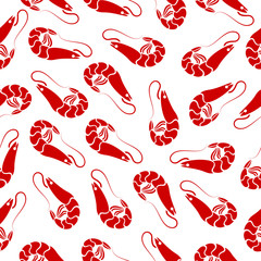 Seamless pattern with red shrimps. For a fish restaurant.