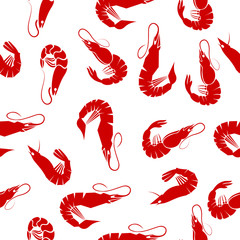 Seamless pattern with red shrimps. For a fish restaurant.