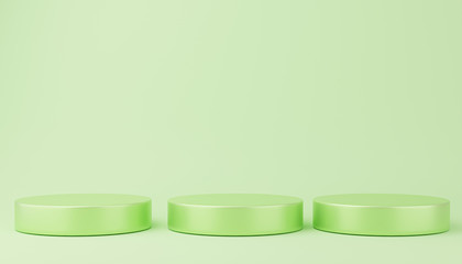 3d rendered with geometric green cylinder podium platform for cosmetic pedestal product presentation.Mock up design empty space. Abstract composition in pastel background modern style..