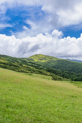 Obraz premium Beautiful grassland, prairie in Taoyuan Valley, Caoling Mountain Trail passes over the peak of Mt. Wankengtou in Taiwan.