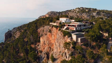 Fototapeta premium Mallorca, Spain Aerial Drone View Of Luxury Apartments On A Cliff. High quality photo