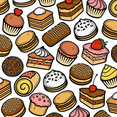 Cake pattern background set. Collection icon cake. Vector