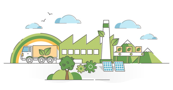 Green manufacturing factory industry with ecological power outline concept