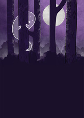 Background with ghost in forest. Designed for Halloween invitation card etc.