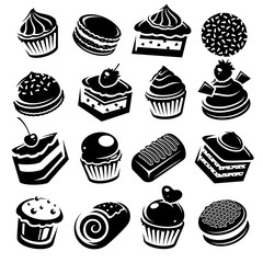 Cake set. Collection icon cake. Vector