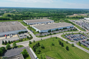 Fototapeta na wymiar Aerial photo of warehouse and distribution centers near the Cincinnati Northern Kentucky International Airport