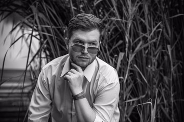 Psychology portrait of young man, guy with his minds and problems, lifestyle of modern guys