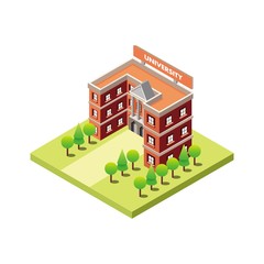 University Area Landscape full of Trees Isometric Illustration Isolated in White