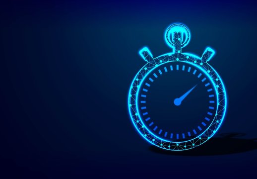 clock or stopwatch. pocket watch on a dark blue background. clockwork pocket watch. Abstract Low poly Wireframe mesh design. Vector illustration.