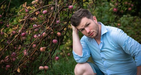 Psychology portrait of young man, guy with his minds and problems, lifestyle of modern guys