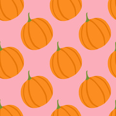 Simple minimalism food pumpkin seamless pattern. Pink background with orange vegetable elements.