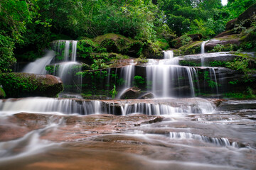 Beautiful waterfalls in forest Thailand,Tat Wimanthip Waterfall Level 3 Translation,Bueng Kan province,Thailand