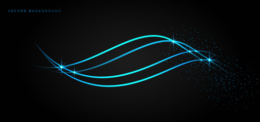 Abstract template blue line light wave on black background. Technology futuristic style.