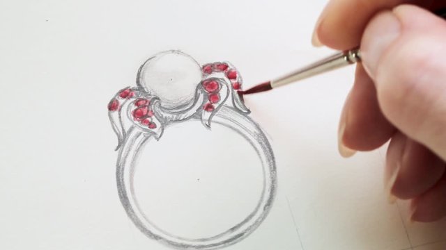 Drawing sketch jewelry on paper . Drawing Jewelry Design.  Creativity Ideas. Design Studio.