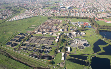 Cape Town, Western Cape / South Africa - 06/30/2020: Aerial photo of Athlone Sewerage Works