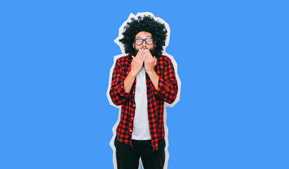 Fototapeta premium Crazy hipster guy emotions. Collage in magazine style .