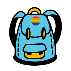 Blue school bag with rainbow logo. LGBT icon. Vector flat illustration.