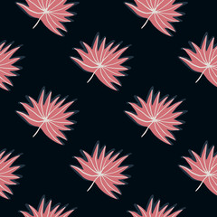 Contrast tropic foliage seamless pattern. Pink leaves on black background. Bright creative floral print.