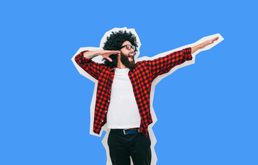 Crazy hipster guy emotions. Collage in magazine style .