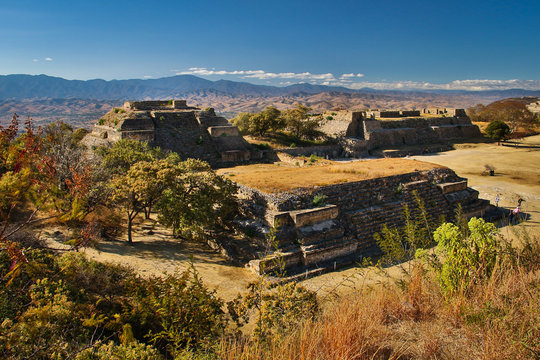 Majestic ruins Monte Alban in mexican state of Oaxaca