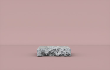 Minimal natural beauty podium backdrop with stone texture for cosmetic product display. 3d render.