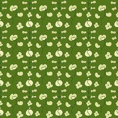 seamless pattern, green background, freehand drawing, plant ornament