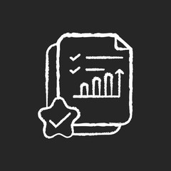 Accounting document chalk white icon on black background. Positive review. Report on growing financial chart. Analyze business graph. Survey poll. Isolated vector chalkboard illustration