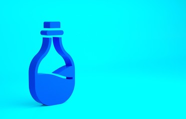 Blue Old bottle of wine icon isolated on blue background. Minimalism concept. 3d illustration 3D render.