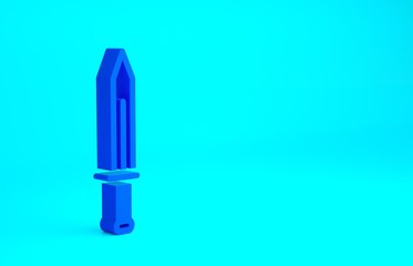 Blue Medieval sword icon isolated on blue background. Medieval weapon. Minimalism concept. 3d illustration 3D render.