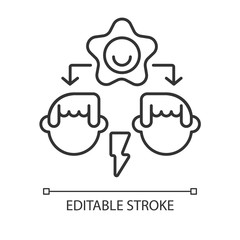 Conflict resolution linear icon. Communication skills, problem solving, reconciliation thin line customizable illustration. Contour symbol. Vector isolated outline drawing. Editable stroke
