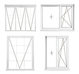 Modern windows with opening type lines on white background