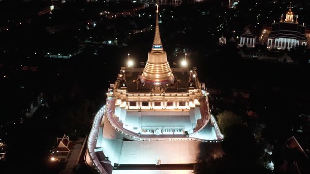 Aerial view of Wat Saket Golden Mount temple in Bangkok old town in Thailand