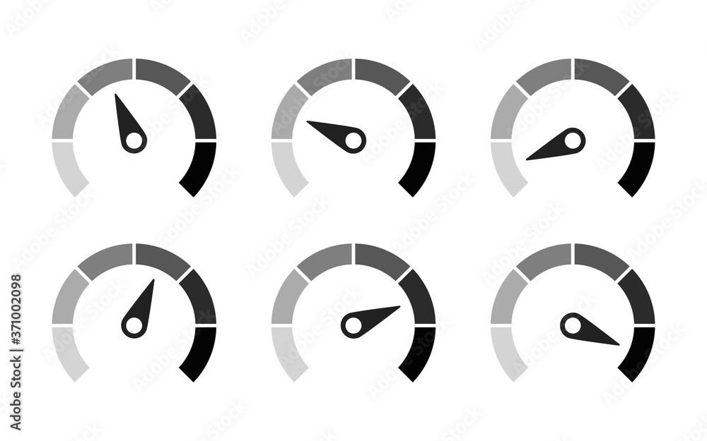 Poster speedometer or customer indicators of satisfaction. vector isolated transparent elements. rating sat