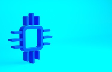 Blue Computer processor with microcircuits CPU icon isolated on blue background. Chip or cpu with circuit board. Micro processor. Minimalism concept. 3d illustration 3D render.