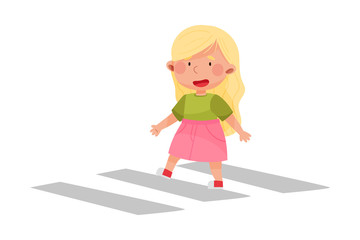 Little Girl Walking Across Zebra-stripe Crosswalk Vector Illustration